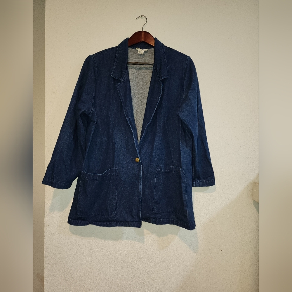 Vintage Hunters Run Denim Jacket Sz Medium Blue Blazer Coat Cotton Oversized